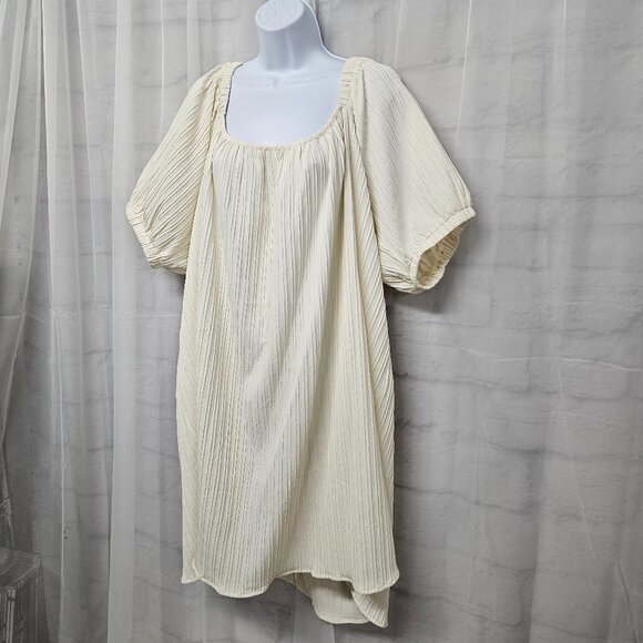 Boohoo Dress Cream Shift Coquette Boho Puff Sleeve 18 NWT - Picture 5 of 11